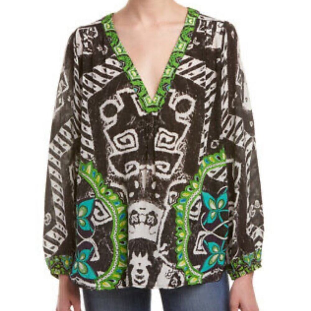 Rococo sand throne‎ print silk embroidered blouse